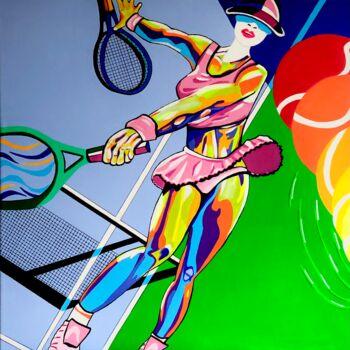 Painting titled "La couleur en Tennis" by Chanterax, Original Artwork, Acrylic Mounted on Wood Stretcher frame