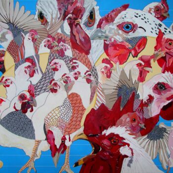 Pittura intitolato "poules-par-chap-aou…" da Chap, Opera d'arte originale, Acrilico