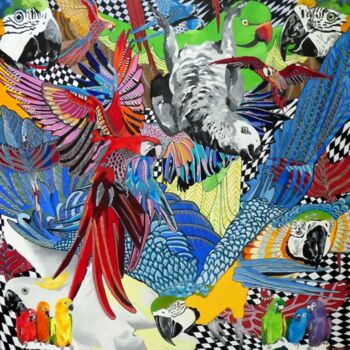 Peinture intitulée "HAPPY PARROTS" par Chap, Œuvre d'art originale, Acrylique