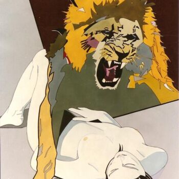 Painting titled "Lion Litho" by Chap, Original Artwork, Oil