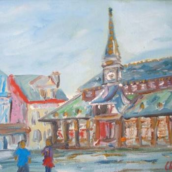 Painting titled "Etretat place vieux…" by Rémi Chapelle, Original Artwork