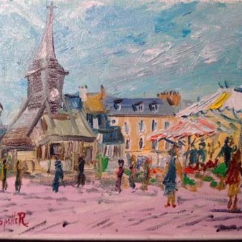 Painting titled "le marché Honfleur" by Rémi Chapelle, Original Artwork
