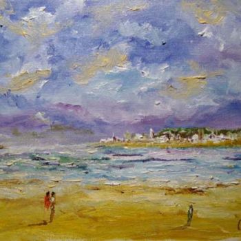 Peinture intitulée "plage de Honfleur" par Rémi Chapelle, Œuvre d'art originale