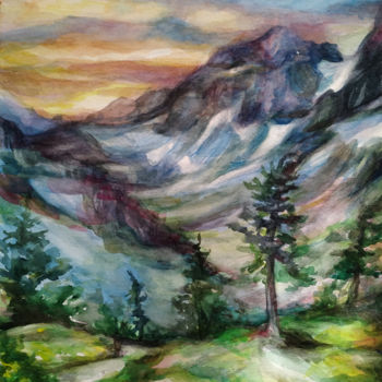 Peinture intitulée "Mountain landscape" par Antonina Chepoi, Œuvre d'art originale, Aquarelle
