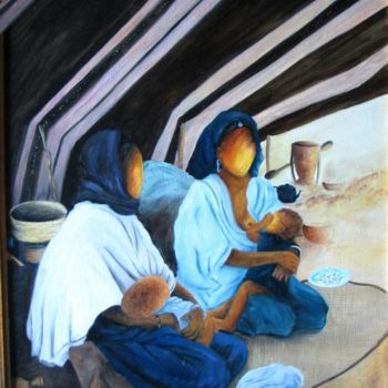 Painting titled "campement touareg" by Martine Bécuwe, Original Artwork, Oil