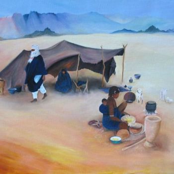 Painting titled "campement touareg" by Martine Bécuwe, Original Artwork, Oil