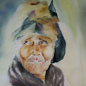 Painting titled "vieille portugaise" by Martine Bécuwe, Original Artwork, Watercolor
