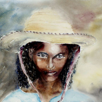 Картина под названием "Jeune peul du Niger" - Martine Bécuwe, Подлинное произведение искусства, Акварель
