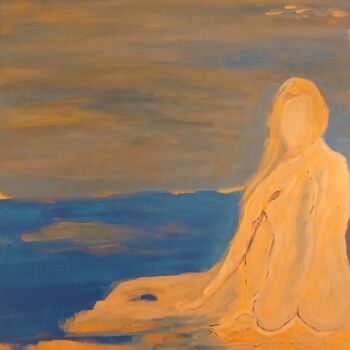 Pintura intitulada ""Lonely woman by Zi…" por Charalabos Zichnalis, Obras de arte originais, Aquarela
