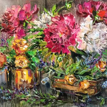 Painting titled "Bouquet of peonies" by Anna Charina, Original Artwork, Oil