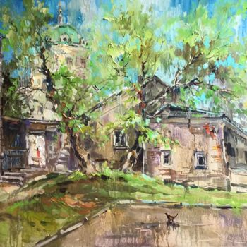Painting titled "The courtyard in th…" by Anna Charina, Original Artwork, Oil