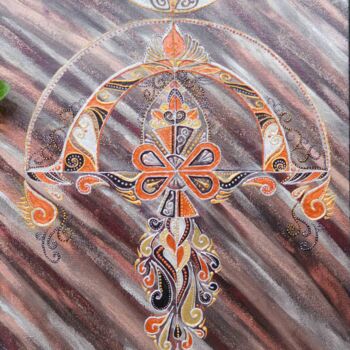Painting titled "Mandala médusé" by Charlaine Roby (L'Entre-Mondes), Original Artwork, Acrylic Mounted on Cardboard