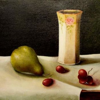 Schilderij getiteld "Green Pear" door Charlene Wooden, Origineel Kunstwerk, Olie