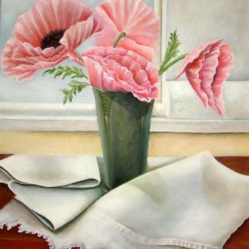 Painting titled "Pink Poppies" by Charlene Wooden, Original Artwork, Oil