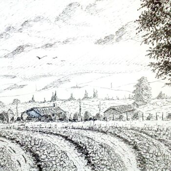 Dessin intitulée "Paysage de sens(89)" par Charles Corbin, Œuvre d'art originale, Encre