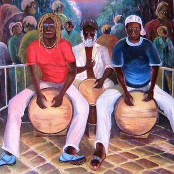 Peinture intitulée "Joueurs de gwo-ka" par Charles Corbin, Œuvre d'art originale, Huile
