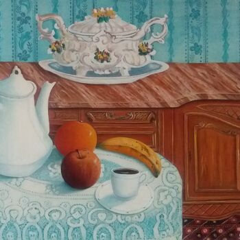 Schilderij getiteld "Le petit déjeuner" door Charles Corbin, Origineel Kunstwerk, Olie