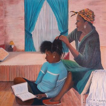 Schilderij getiteld "La coiffure" door Charles Corbin, Origineel Kunstwerk, Olie