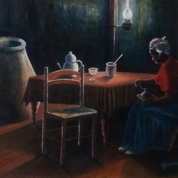 Malerei mit dem Titel "La grand mère et le…" von Charles Corbin, Original-Kunstwerk, Öl