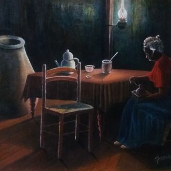 Painting titled "La grand mère et le…" by Charles Corbin, Original Artwork, Oil