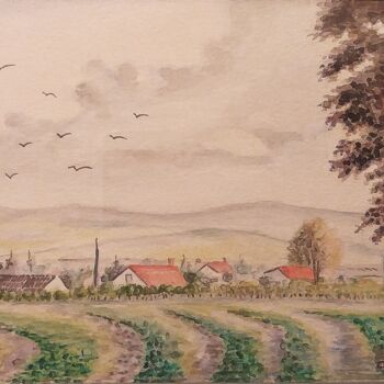 Painting titled "Paysage de france" by Charles Corbin, Original Artwork, Watercolor