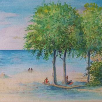 Painting titled "Une petite plage sa…" by Charles Corbin, Original Artwork, Watercolor