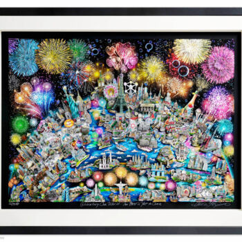Printmaking titled "Celebrating Our Wor…" by Charles Fazzino, Original Artwork, Paper Mounted on Wood Stretcher frame
