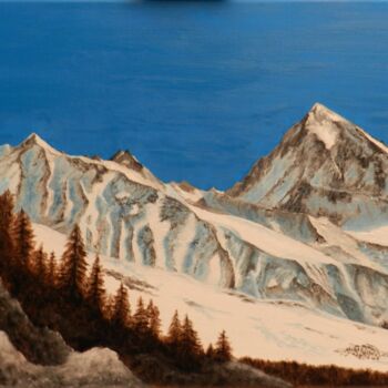 Painting titled "Dent Blanche début…" by Charles Lienemann, Original Artwork, Oil Mounted on Wood Stretcher frame