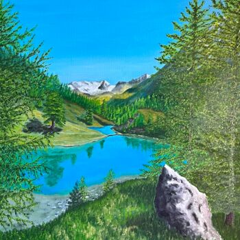 Peinture intitulée "Lac Bleu Vallon d'A…" par Charles Lienemann, Œuvre d'art originale, Huile Monté sur Châssis en bois