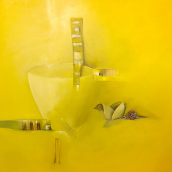 Malerei mit dem Titel "Yellow hidden flower" von Charles Mulder, Original-Kunstwerk, Öl Auf Aluminium montiert