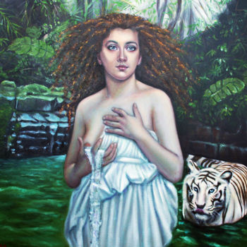 Ζωγραφική με τίτλο "Femme tigre / The t…" από Charles Sabourin, Αυθεντικά έργα τέχνης, Λάδι