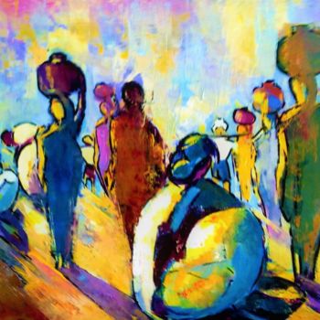 Peinture intitulée "au marché" par Charles Tapiero, Œuvre d'art originale, Huile