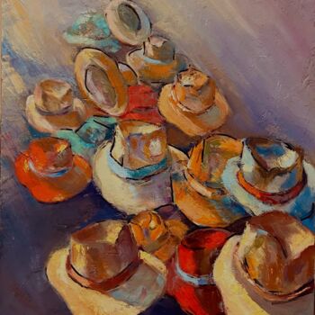 Картина под названием "envolée de chapeaux…" - Charles Tapiero, Подлинное произведение искусства, Масло