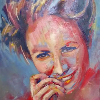 Painting titled "sourire coquin," by Charles Tapiero, Original Artwork, Oil