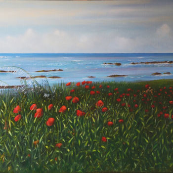 Painting titled "Coquelicots en Bret…" by Charles Unger, Original Artwork, Oil Mounted on Wood Stretcher frame