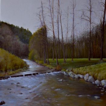Peinture intitulée "La rivière (cliquer…" par Charles Unger, Œuvre d'art originale, Huile Monté sur Châssis en bois