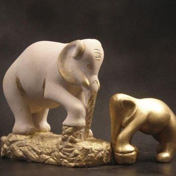 Sculpture intitulée "Eléphants" par Charles Favard, Œuvre d'art originale, Pierre