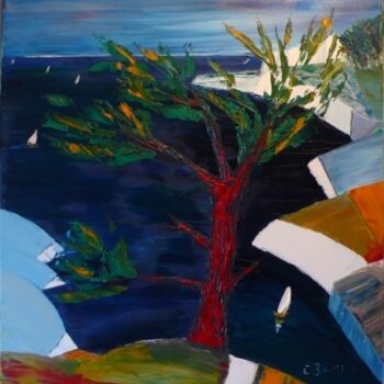 Painting titled "CALANQUE à l'ARBRE…" by Charles Bailly, Original Artwork, Oil