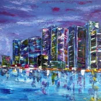 Painting titled "REFLETS de La VILLE" by Charles Bailly, Original Artwork, Oil