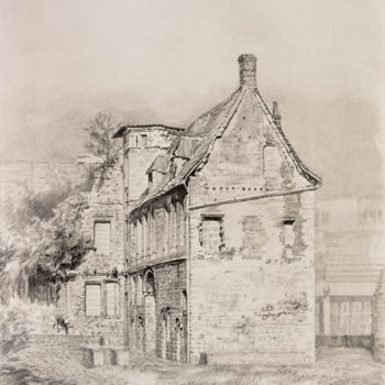 Drawing titled "Refuge de l'abbaye…" by Charles Dubus, Original Artwork, Graphite