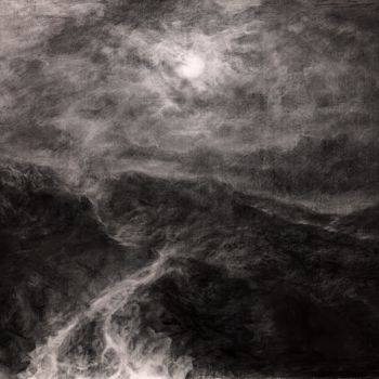 Drawing titled "Lune et Volcan" by Charles Dubus, Original Artwork, Charcoal