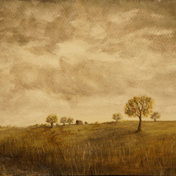 Pintura titulada "Paysage de Flandre…" por Charles Dubus, Obra de arte original, Acuarela