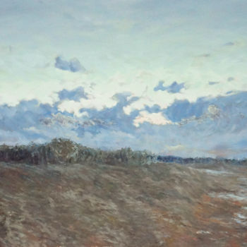Painting titled "Bleu Horizon" by Charles Dubus, Original Artwork, Oil Mounted on Wood Stretcher frame