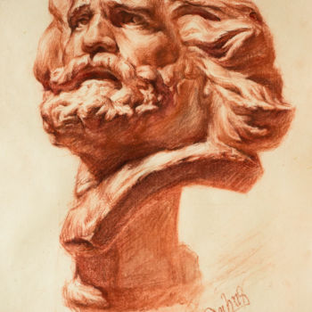 Dessin intitulée "Le vieux guerrier g…" par Charles Dubus, Œuvre d'art originale, Pastel