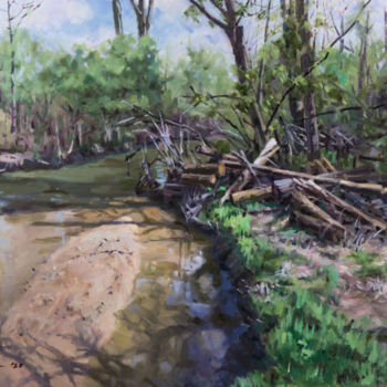 Painting titled "Creek in Siebenthal…" by Charles Jiao, Original Artwork, Oil