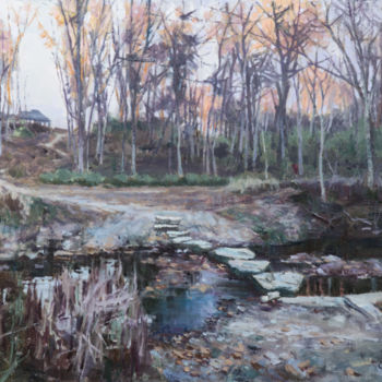 Pintura intitulada "Little Creek at Dusk" por Charles Jiao, Obras de arte originais, Óleo