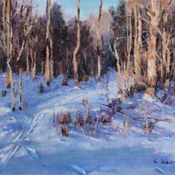 Painting titled "Snow Trail" by Charles Jiao, Original Artwork, Oil