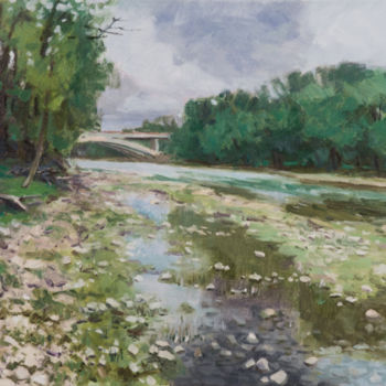Painting titled "Riverbed" by Charles Jiao, Original Artwork, Oil