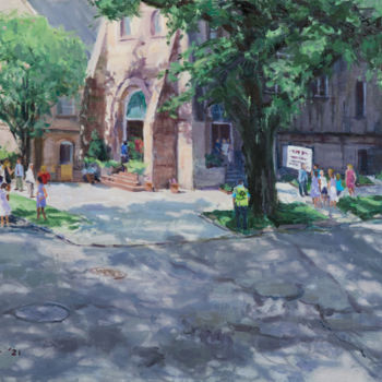Malerei mit dem Titel "Church on Sunday Mo…" von Charles Jiao, Original-Kunstwerk, Öl