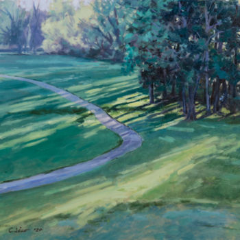 Painting titled "Golf Course Trail" by Charles Jiao, Original Artwork, Oil